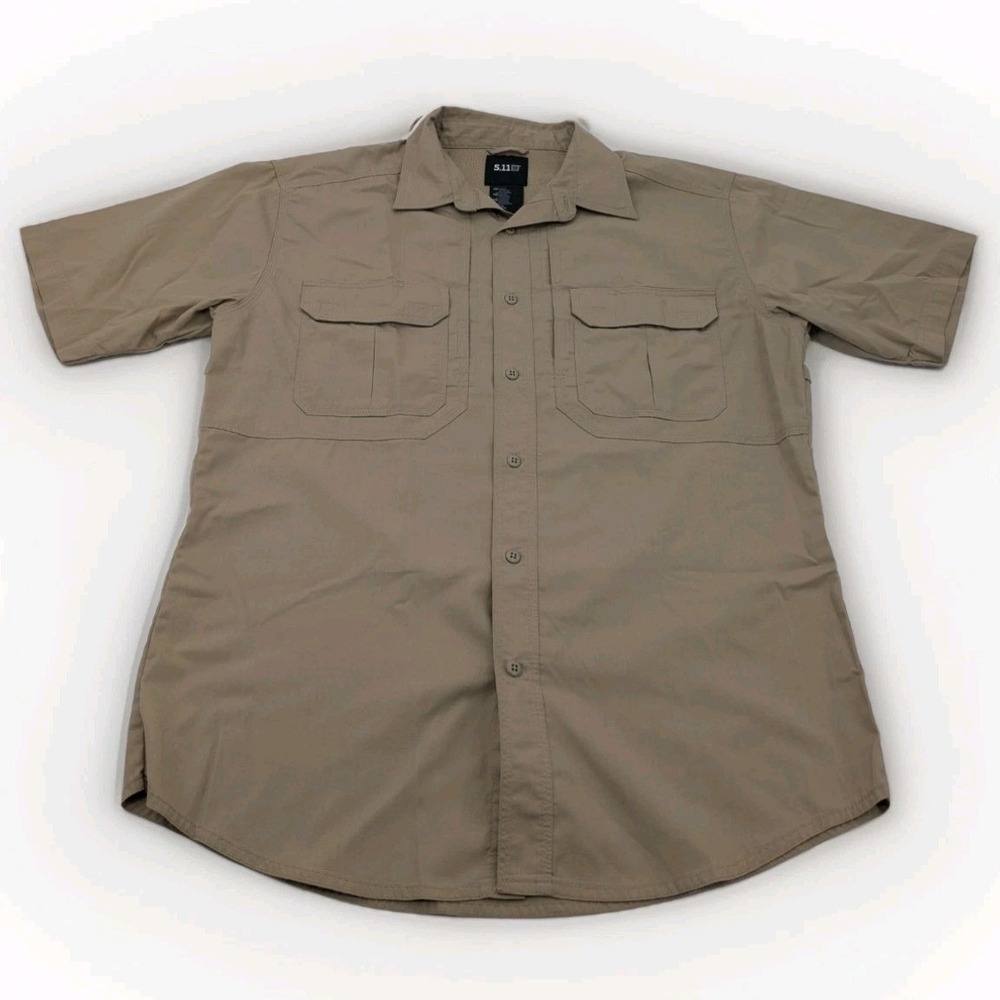 5.11 Tactical Vented Button‎ up Short Sleeve Shirt Mens XL Beige Tan